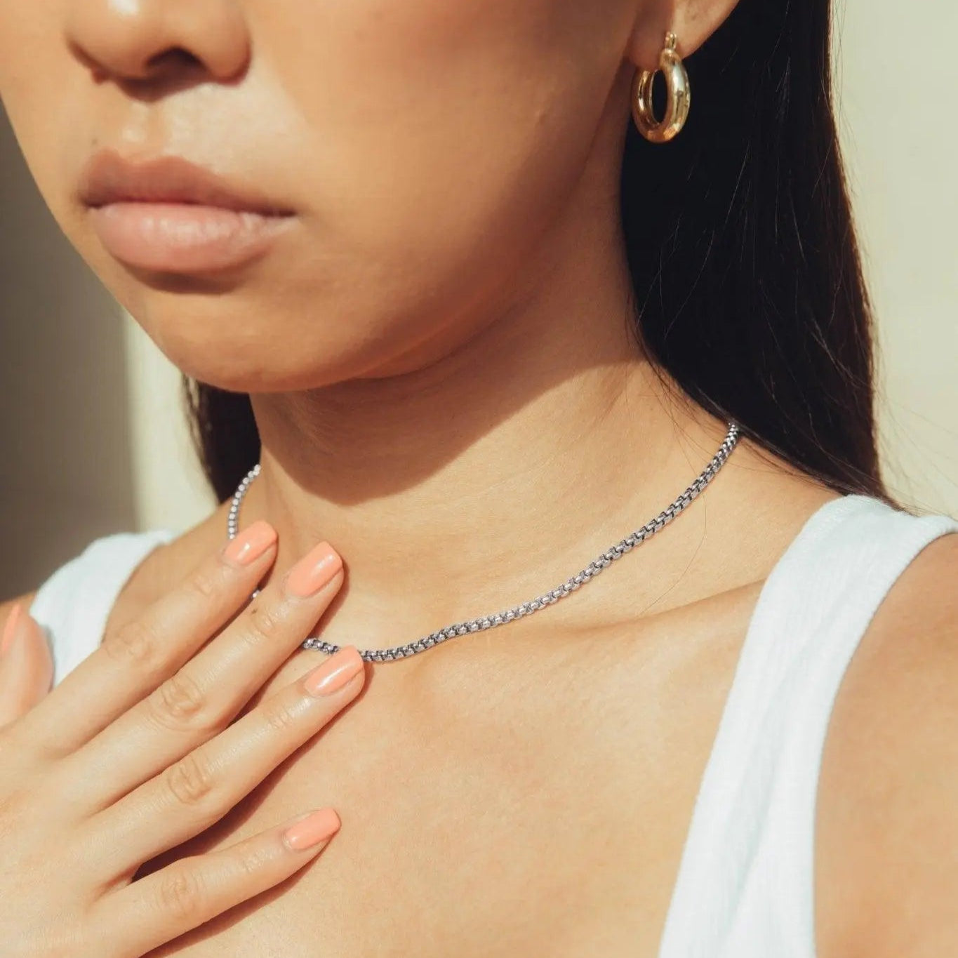 3mm mini rolo Chain - White Gold