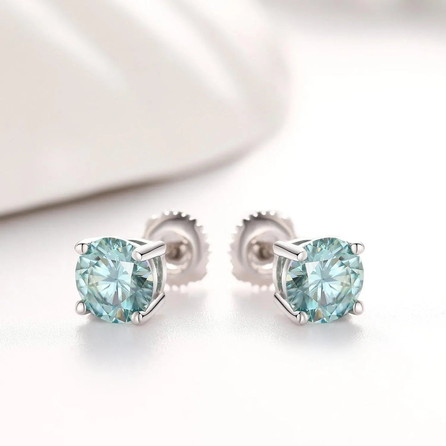 BLUE VVS ROUND 1CT EARRINGS - White Gold Vermeil