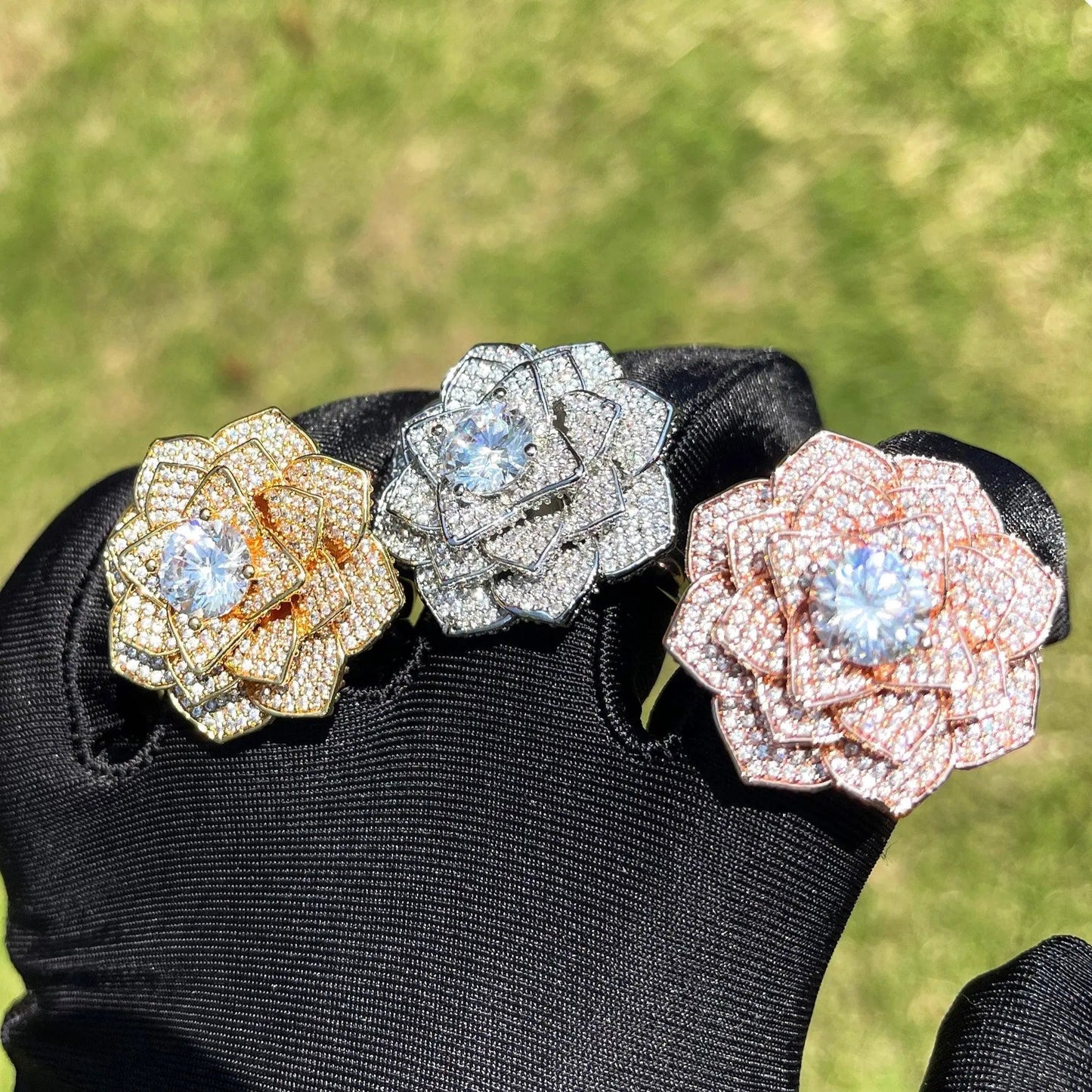Rose Flower Iced Out Ring