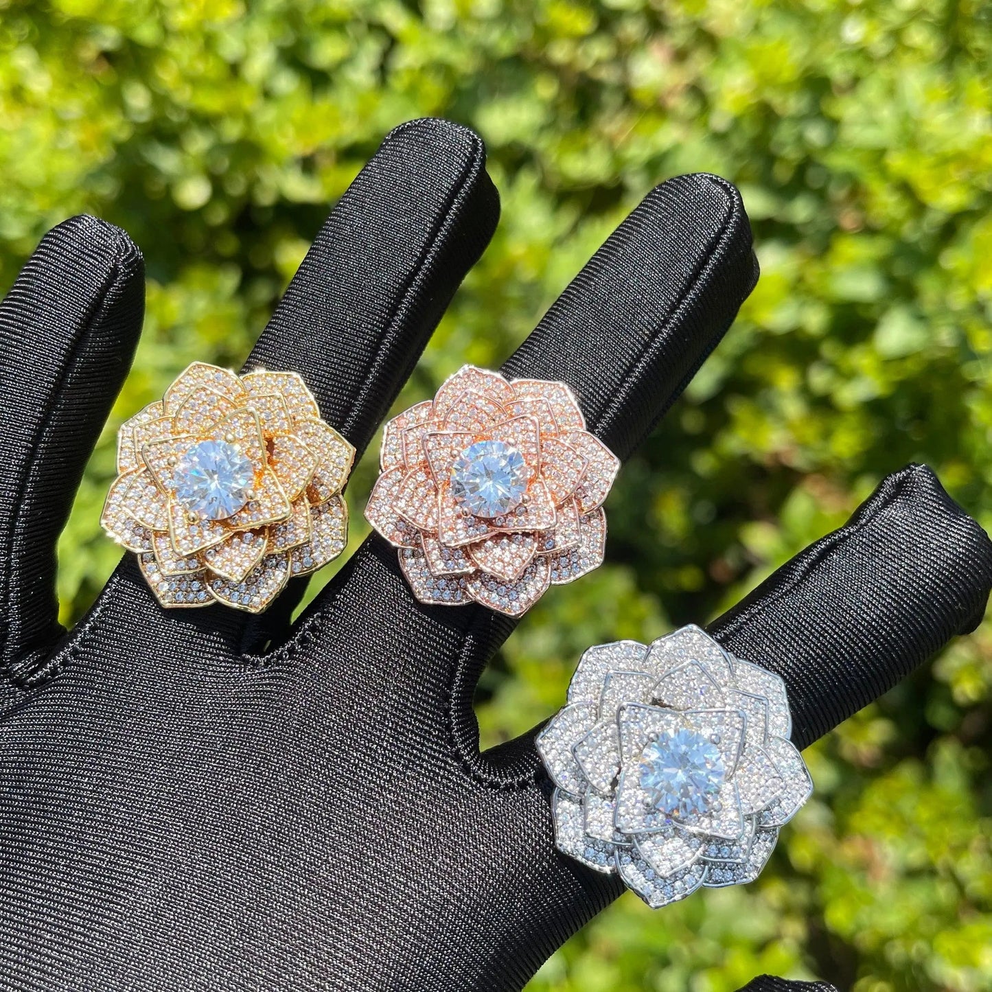 Rose Flower Iced Out Ring