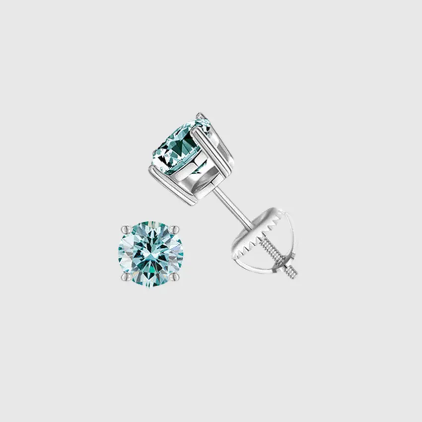 BLUE VVS ROUND 1CT EARRINGS - White Gold Vermeil
