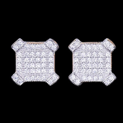 10MM Sapphire Squares Iced Out Stud Earrings