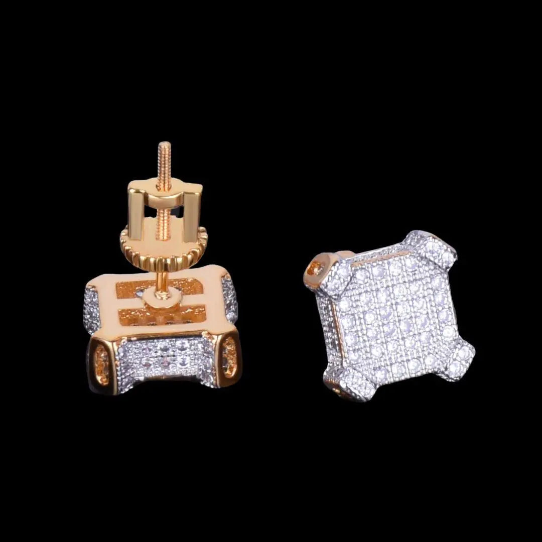 10MM Sapphire Squares Iced Out Stud Earrings