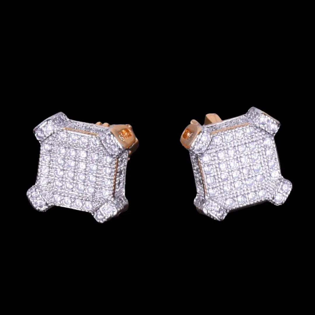 10MM Sapphire Squares Iced Out Stud Earrings