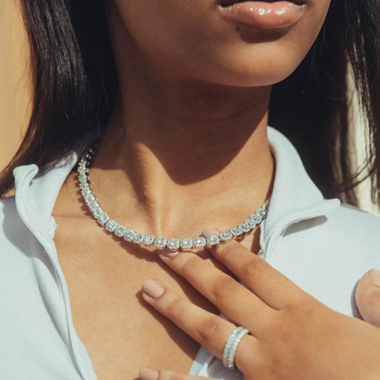 7mm Clustered Tennis Chain - White Gold