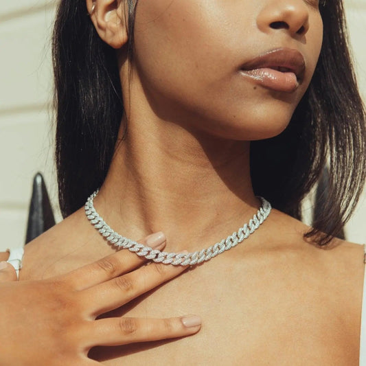 8mm Iced Cuban Link Chain - White Gold