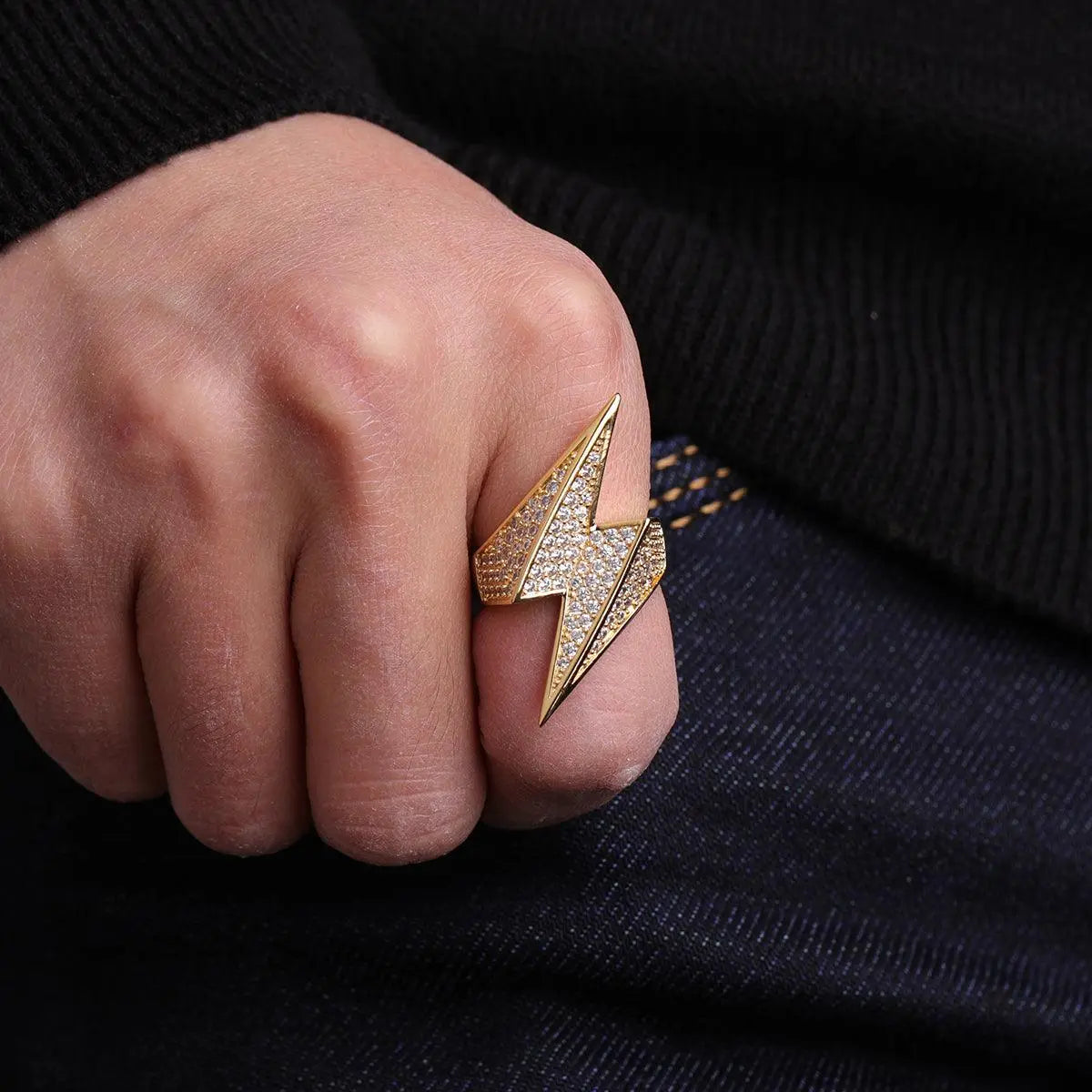 Lightning Sign Iced Out Ring