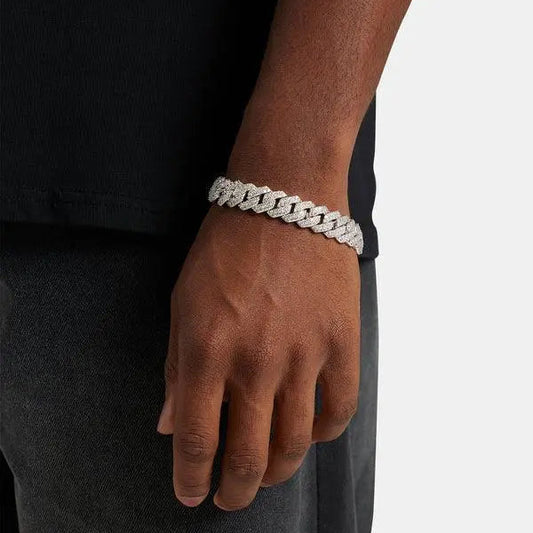 DIAMOND PRONG CUBAN BRACELET 14MM - White Gold