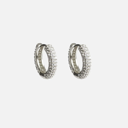 Iced Hoop Earrings - White Gold