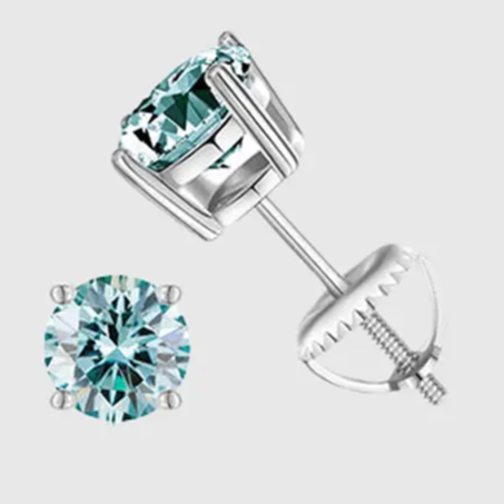 BLUE VVS ROUND 1CT EARRINGS   - White Gold Vermeil
